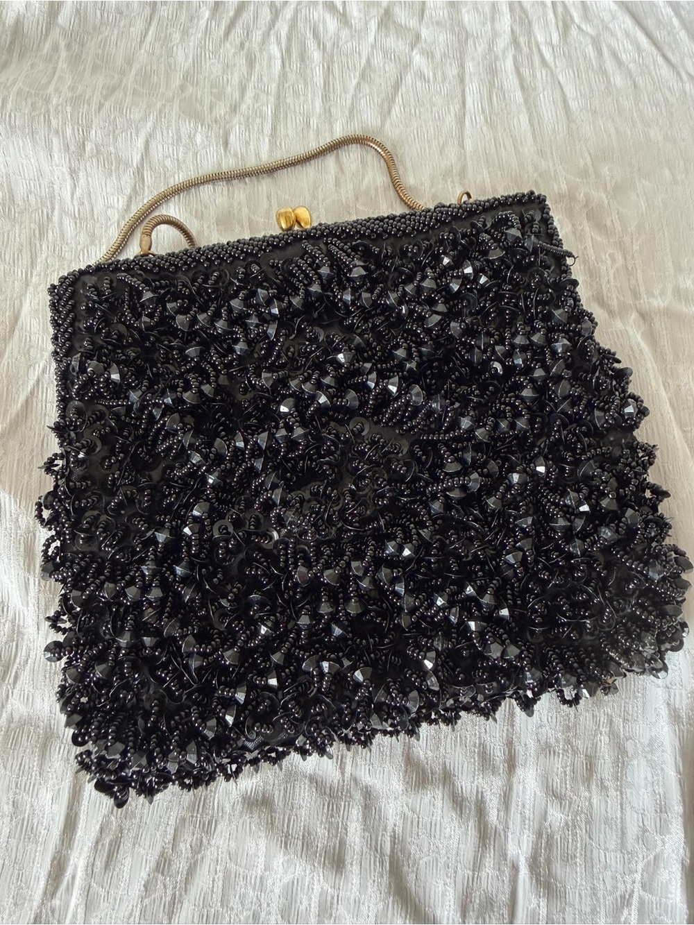 Walborg Black Beaded Evening Clutch with Gold-Tone Frame